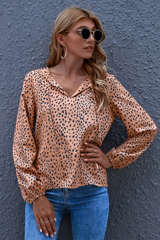 elveswallet Leopard Loose V-Neck Long-Sleeve Outwear Coat