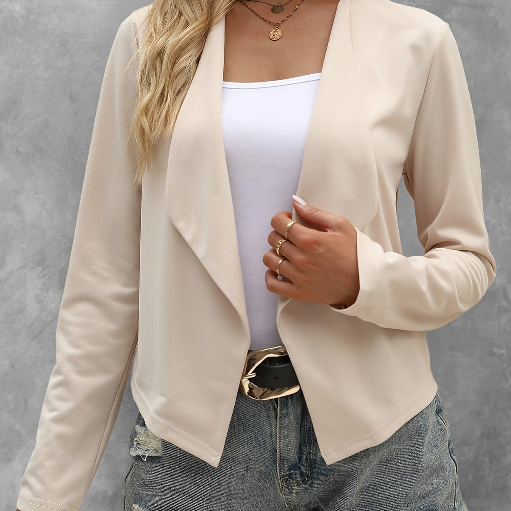 elveswallet  Solid Open Front Jacket, Casual Long Sleeve Jacket For Spring & Fall, Women's Clothing
