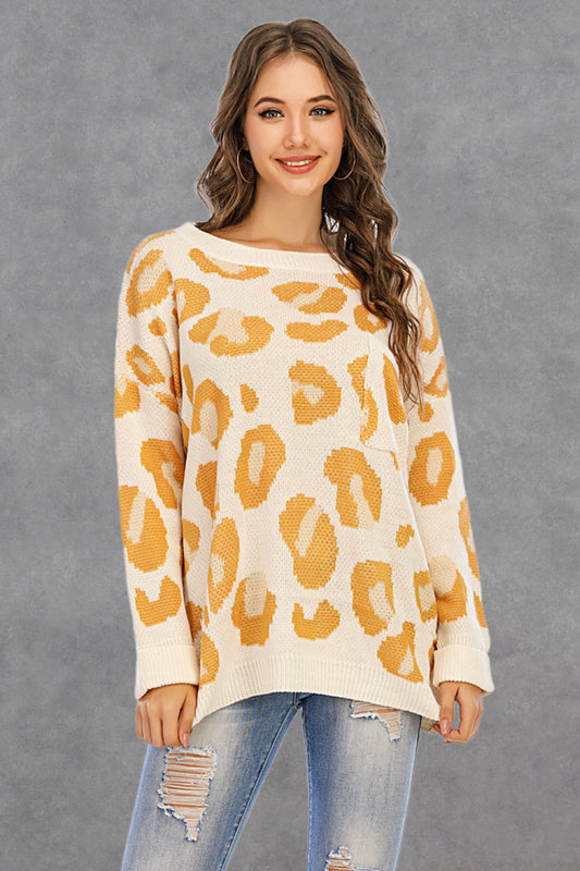 elveswallet Round Collar Leopard  Knitted Sweater