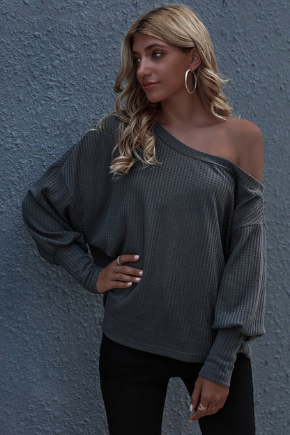 elveswallet One-shoulder Loose Solid Color Sweater