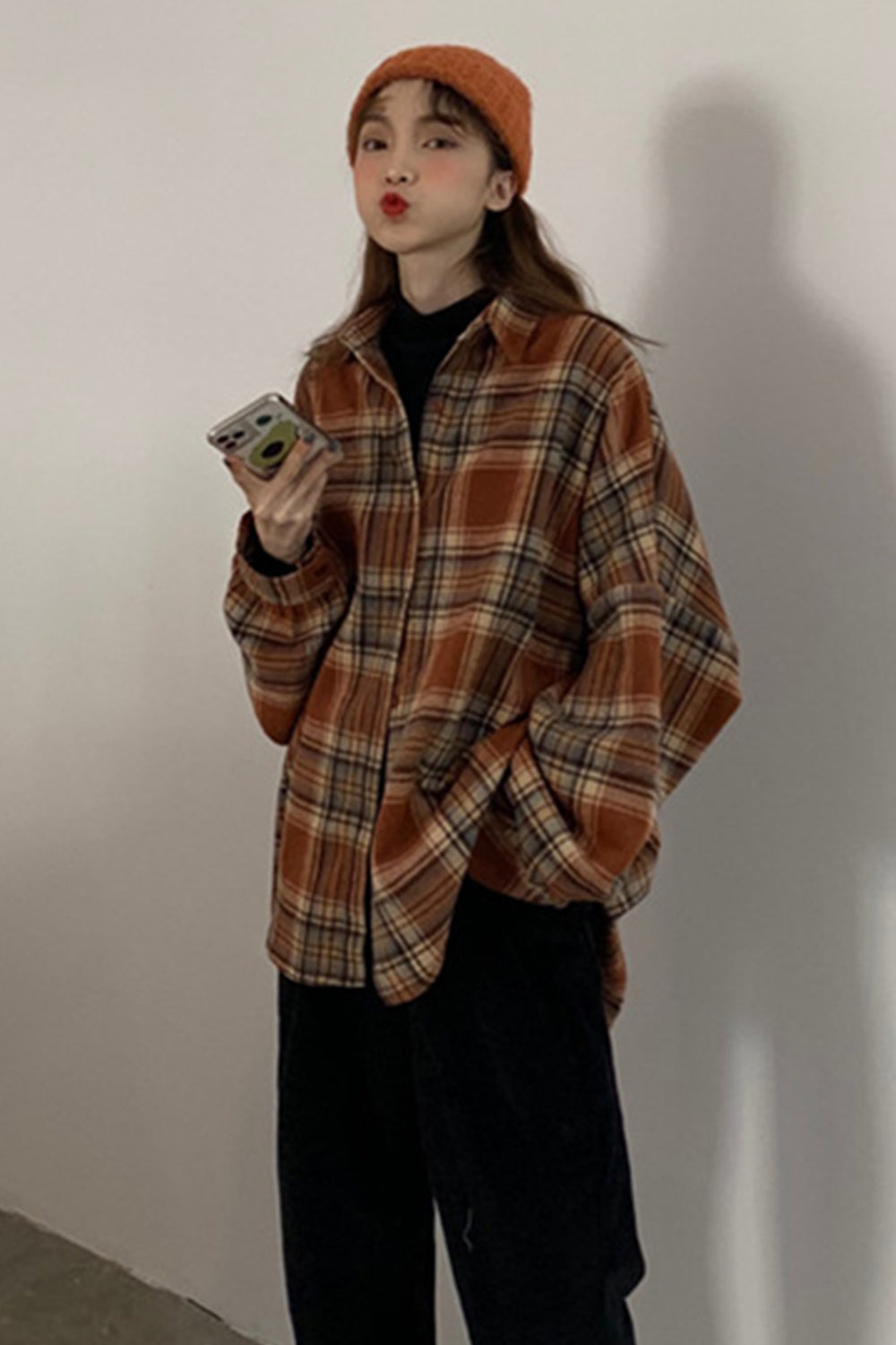 elveswallet Flannel Tweed Plaid Shirt Coat