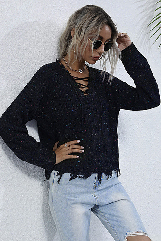 elveswallet Long Sleeve Knit Loose V-neck Sweater