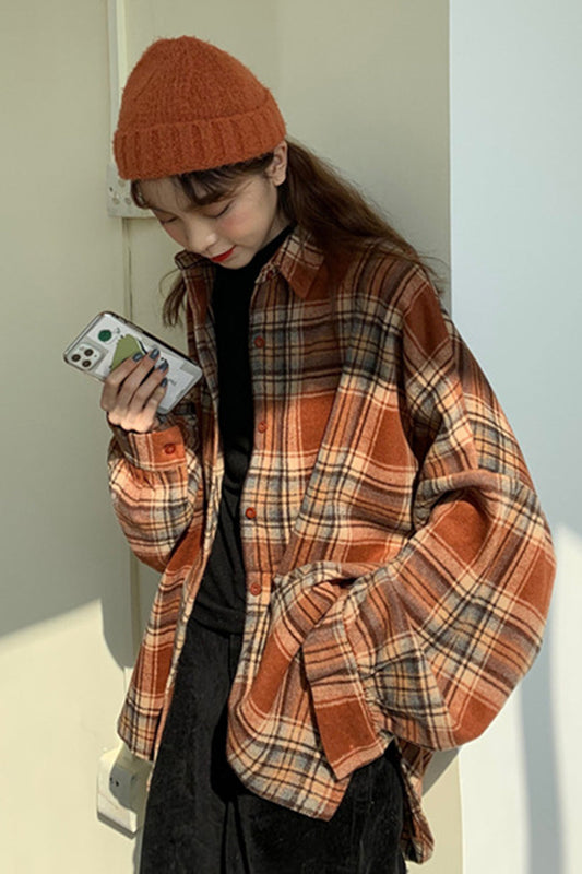 elveswallet Flannel Tweed Plaid Shirt Coat