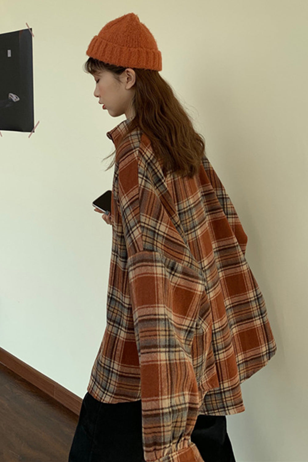 elveswallet Flannel Tweed Plaid Shirt Coat