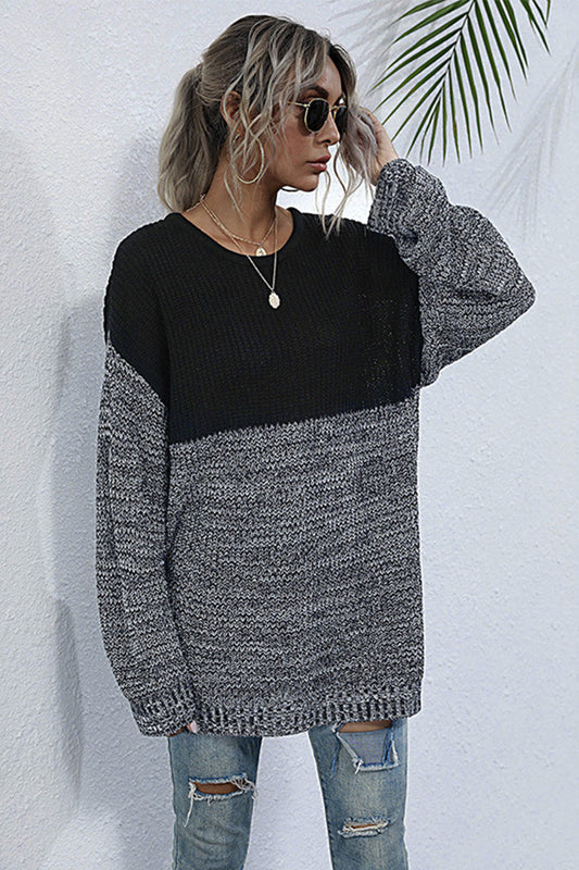 elveswallet Round Neck Loose Stitching Sweater