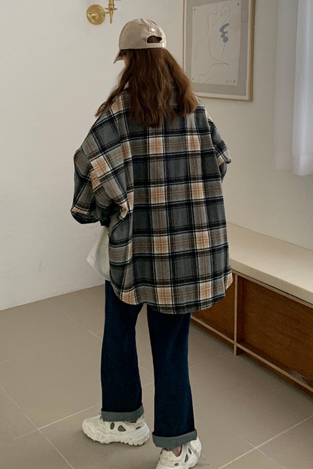 elveswallet Flannel Tweed Plaid Shirt Coat