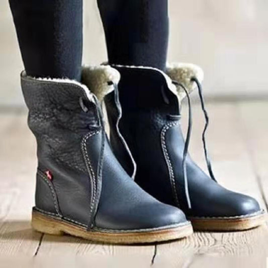 elveswallet Ankle Round toe Fleece Lace up snow Boots