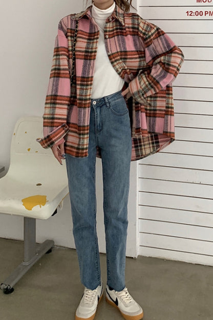 elveswallet Flannel Vintage Plaid Tweed Coat