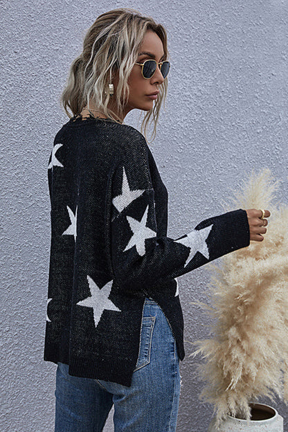 elveswallet Loose  V-neck Star Knitted Sweater