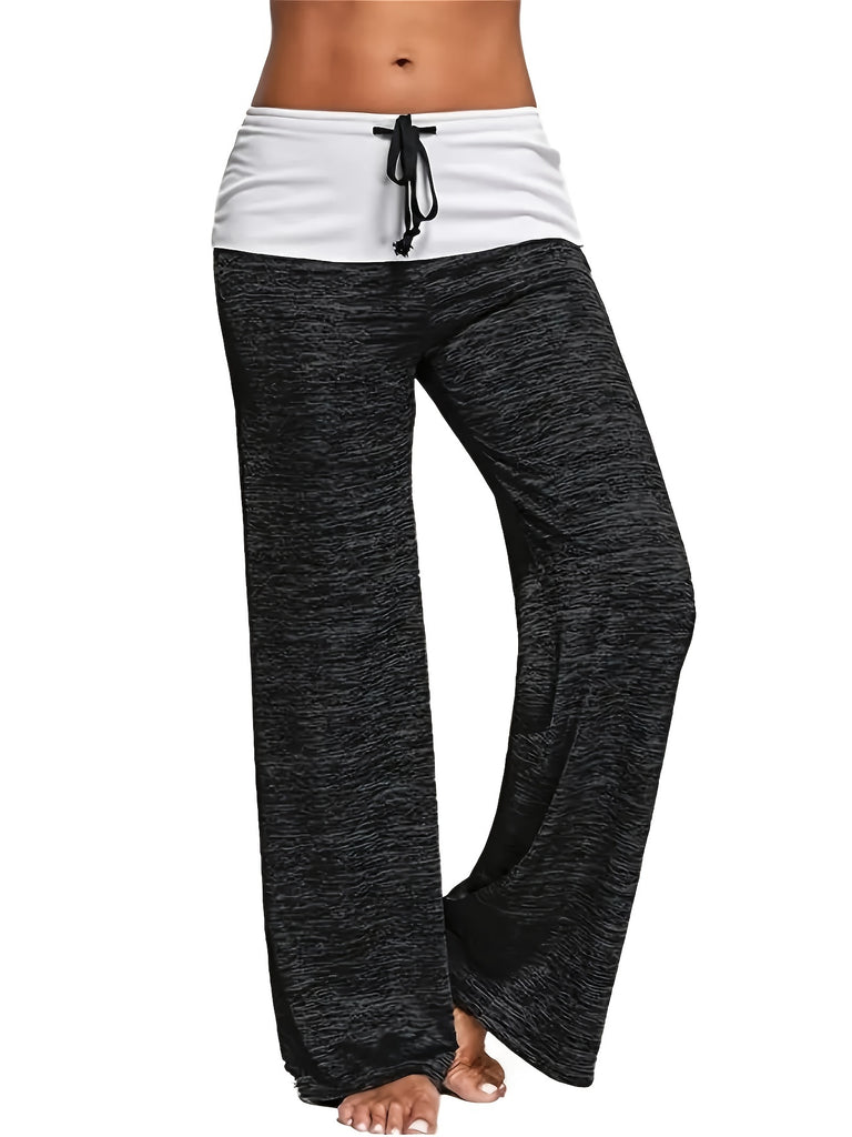 elveswallet  Plus Size Casual Pants, Women's Plus Colorblock Drawstring Slight Stretch Loose Fit Pants