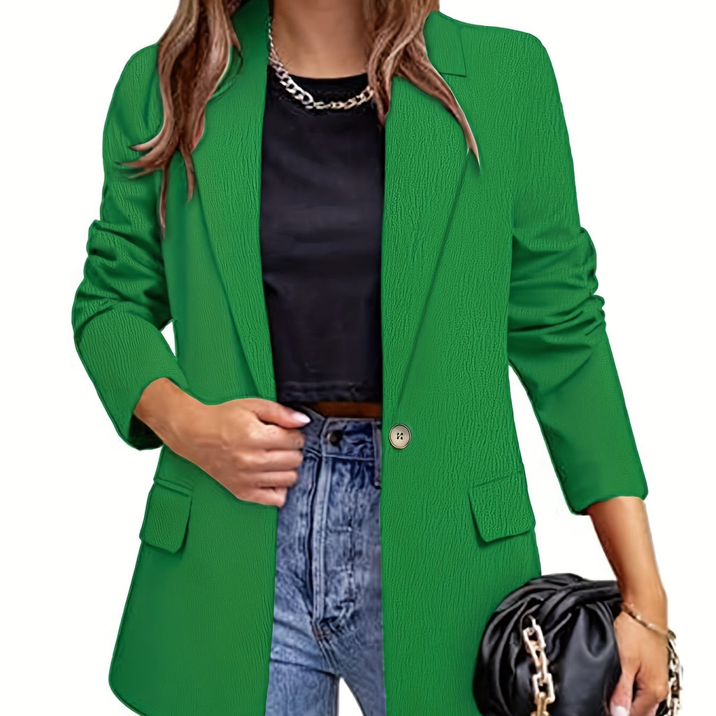 elveswallet  Solid Button Front Lapel Blazer, Casual Long Sleeve Blazer For Work, Women's Clothing
