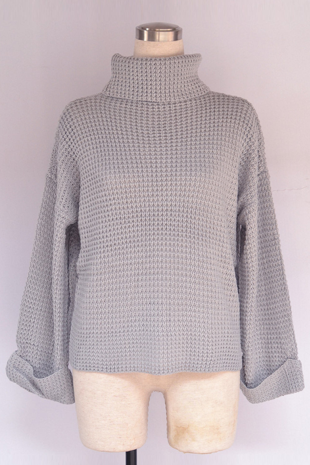 elveswallet Loose Pure Color High Neck Sweater