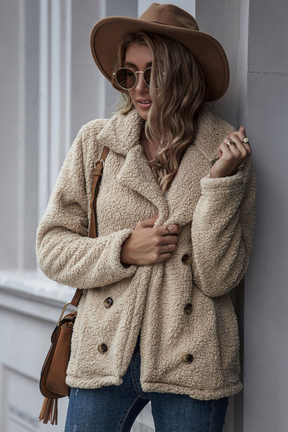 elveswallet Lapel Double-Breasted Loose Woolen Coat