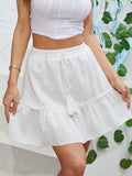 elveswallet  Ruffle Trim Swiss Dot Skirt, Versatile Drawstring Skirt For Spring & Summer, Women's Clothing