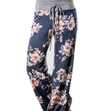 elveswallet  Plus Size Floral Print High Rise Drawstring Long Pants, Women's Plus Slight Stretch Loose Casual Pants