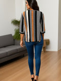 kkboxly  Colorblock Dot & Stripe Print Blouse, Casual Crew Neck Half Sleeve Blouse For Spring & Summer, Women's Clothing