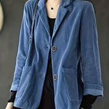 elveswallet  Solid Button Front Jacket, Casual Long Sleeve Pocket Front Outerwear, Women's Clothing