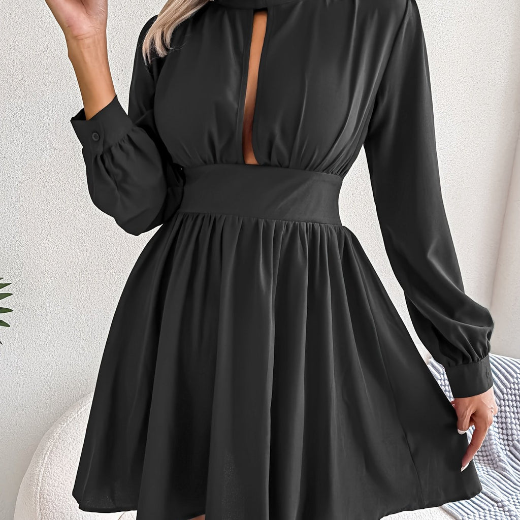 elveswallet  Sexy Cut Out Dress, Long Sleeve Turtle Neck Dress For Spring & Fall, Women's Clothing