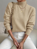 Solid Mock Neck Knit Sweater, Casual Drop Shoulder Long Sleeve Sweater, Women's Clothing
