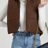 elveswallet  Stand Collar Zip Up Vest, Casual Solid Sleeveless Versatile Vest, Women's Clothing