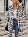 elveswallet  Plaid Print Long Length Jacket, Casual Button Front Long Sleeve Outerwear, Women's Clothing