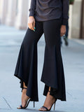 elveswallet  Plus Size Gothic Pants, Women's Plus Solid Flared Leg Slight Stretch Comfort Trousers