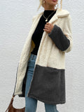 Women's Color Matching Lapel Double-Sided Velvet Large Pocket Jacket Sweater