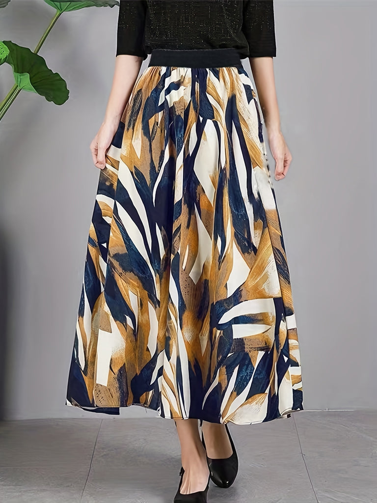 elveswallet  Floral Print Pleated Elastic Waist Skirt, Casual Skirt For Spring & Summer, Women's Clothing