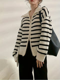 elveswalletLong Sleeve Striped Cardigan, Zip Up Casual Sweater, Women's Clothing