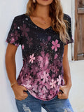 elveswallet  Plus Size Casual T-shirt, Women's Plus Sakura Print Short Sleeve Round Neck Tee