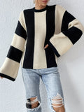 elveswallet  Color Block Crew Neck Sweater, Casual Long Sleeve Loose Sweater For Spring & Fall, Women's Clothing
