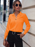 elveswallet  Solid Lapel Slim Shirt, Elegant Long Sleeve Shirt For Spring & Fall, Women's Clothing