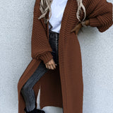 elveswalletSolid Open Front Side Split Cardigan, Casual Long Sleeve Cardigan For Spring & Fall, Women's Clothing