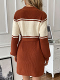 elveswallet  Color Block Sweater Dress, Casual Long Sleeve Simple Dress, Women's Clothing