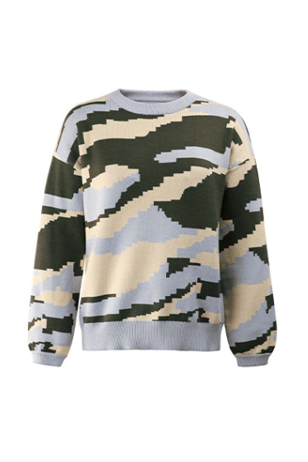 elveswallet Round Neck Camouflage Leopard Sweater