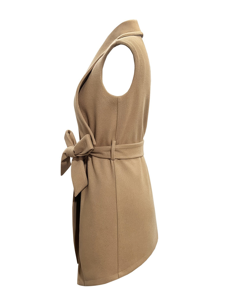 Solid Waterfall Collar Vest, Elegant Sleeveless Bodycon Vest, Women's Clothing