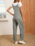 Button Front Overall Jumpsuit, Solid Sleeveless Casual Wide Leg Jumpsuit, Women's Clothing