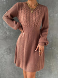 elveswallet  Solid Cable Knit Dress, Elegant Crew Neck Long Sleeve Dress, Women's Clothing
