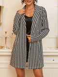 elveswallet  Houndstooth Double Breasted Lapel Blazer, Elegant Long Sleeve Overcoat For Office & Work, Women's Clothing