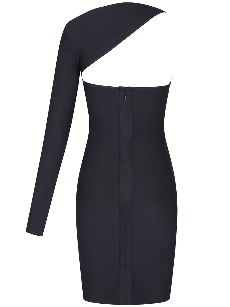 Solid Cut Out Asymmetrical Dress, Elegant Bodycon Slim Pencil Dress, Women's Clothing
