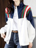 Color Block Drop Shoulder Jacket, Casual Long Sleeve Jacket For Spring & Fall, Women's Clothing