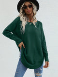 elveswallet  Solid Crew Neck Slit Pullover Sweater, Casual Long Sleeve Sweater For Spring & Fall, Women's Clothing