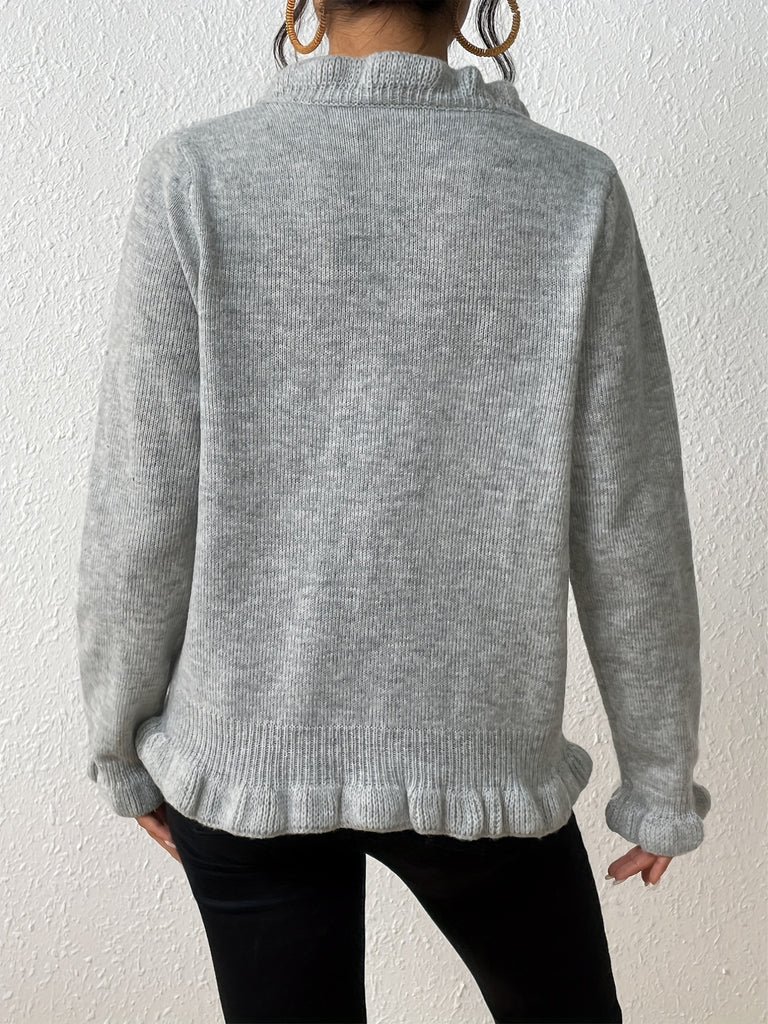elveswalletWomen's Sweater Solid V-neck Long Sleeve Trim Decor Fall Winter Short Cardigan
