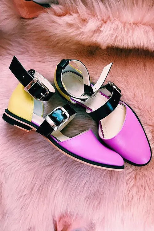 elveswallet Color Contrast Buckle Flats