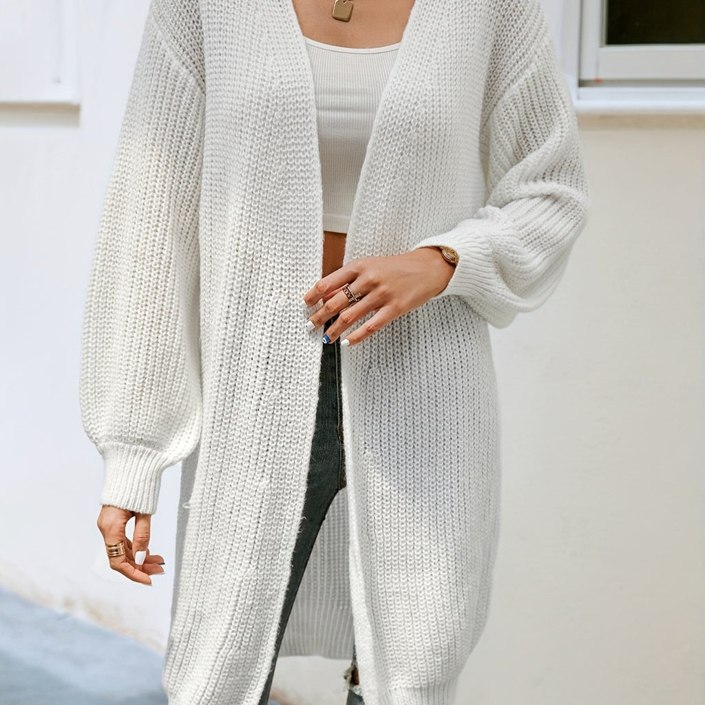 elveswallet  Drop Shoulder Solid Knit Cardigan, Open Front Long Sleeve Sweater, Women's Clothing
