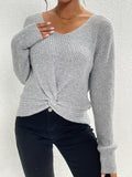 Twist Front V Neck Sweater, Casual Long Sleeve Sweater For Fall & Winter, Women's Clothing