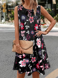 Floral Print Sleeveless Dress, Casual Crew Neck Tank Dress  For Spring & Summer, Women's Clothing