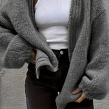 Solid Drop Shoulder Cardigan, Casual Long Sleeve Open Front Cardigan For Fall & Winter, Women's Clothing