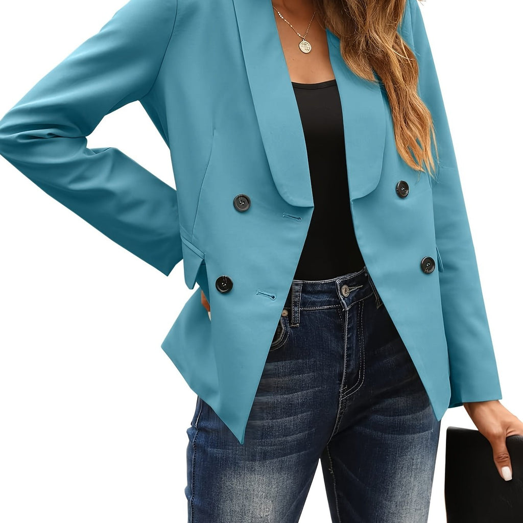elveswallet  Lapel Solid Blazer, Elegant Long Sleeve Work Office Outerwear, Women's Clothing