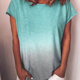 elveswallet  Plus Size Casual T-shirt, Women's Plus Ombre Print Short Sleeve Round Neck Slight Stretch Tee